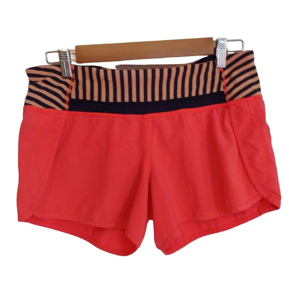 Lululemon Melon with Navy/Gold Stripe Lined Shorts Size 6 /Missing Tag
